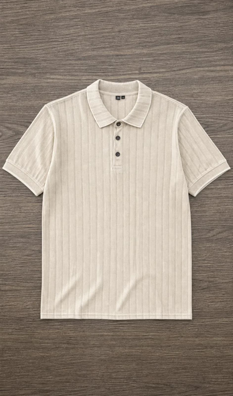 Cream Ribbed Knit Polo Shirt