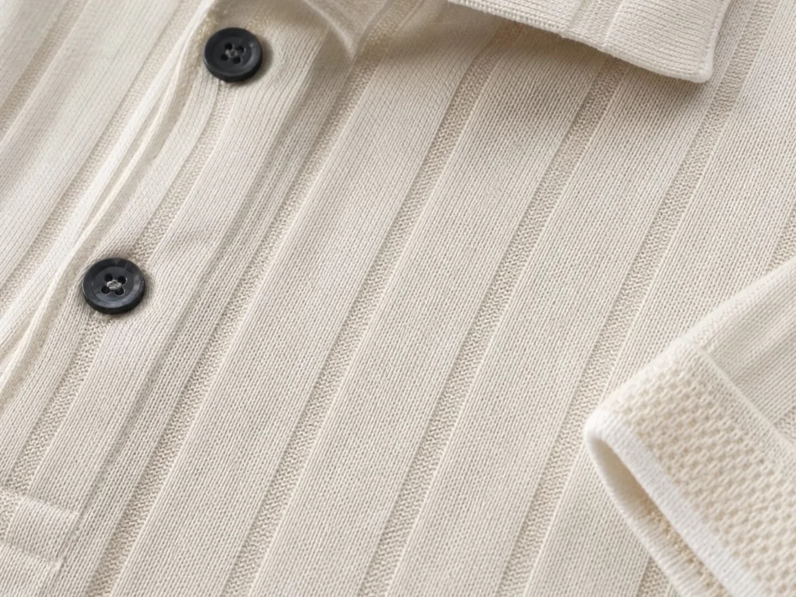 Cream Ribbed Knit Polo Shirt