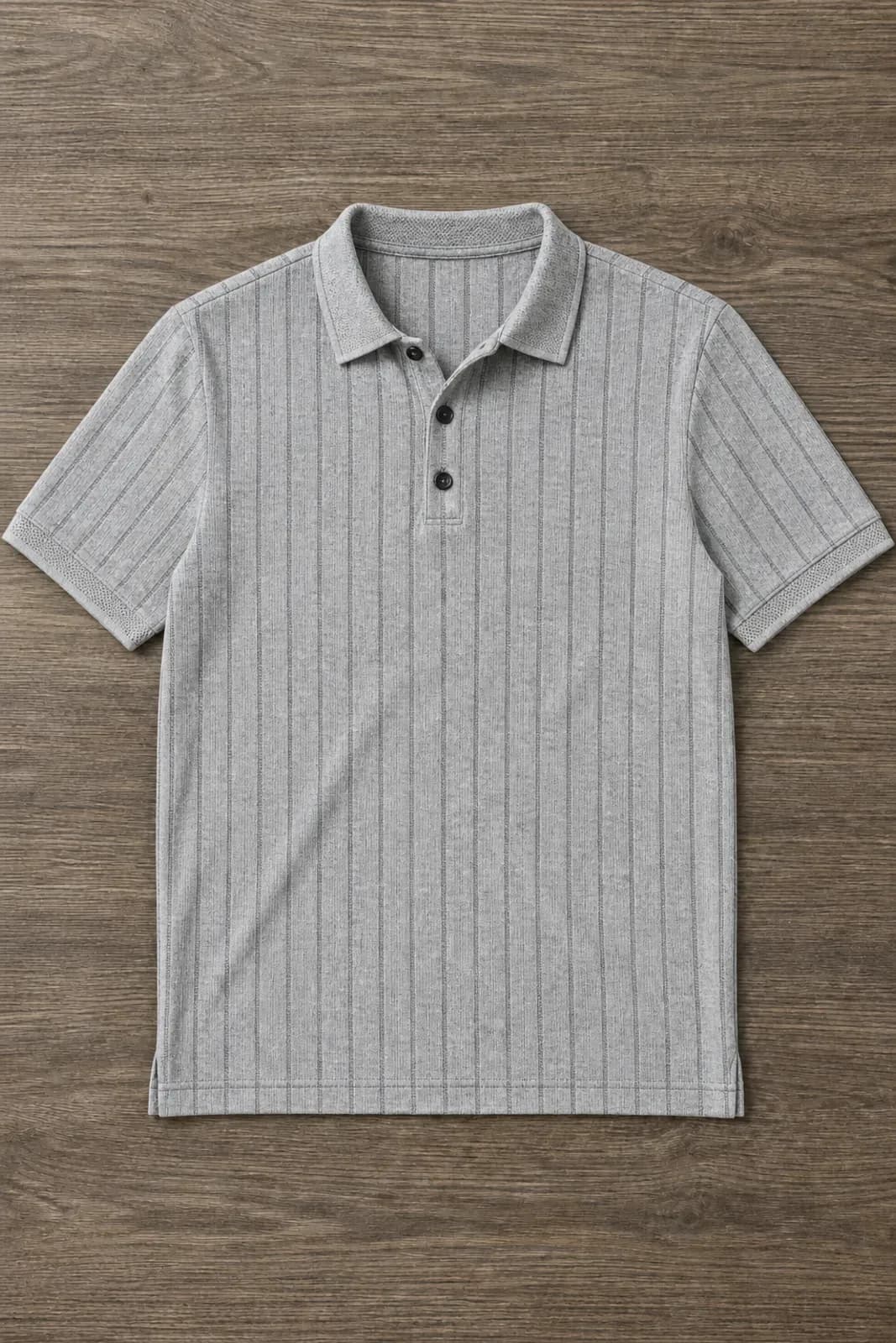 Gray Ribbed Knit Polo Shirt