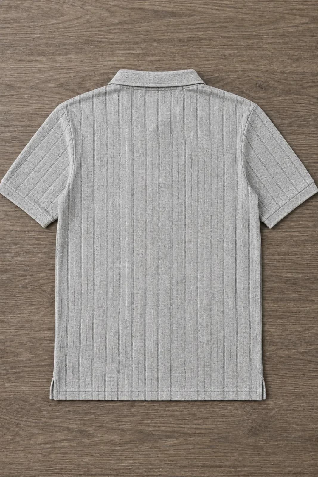 Gray Ribbed Knit Polo Shirt