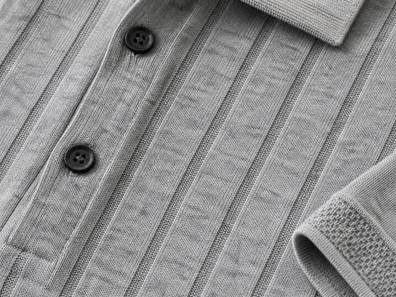 Gray Ribbed Knit Polo Shirt